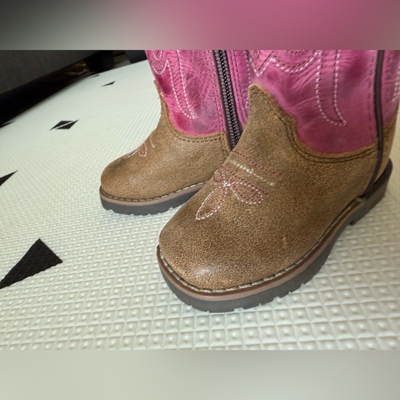 Shyanne|NWT,Brown & pink toddler leather boots, ,cowgirl western style•••!Size 3 - Picture 3 of 13
